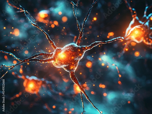 Microscopic visualization of serotonin molecules in neural pathways science lab scientific illustration abstract environment close-up view