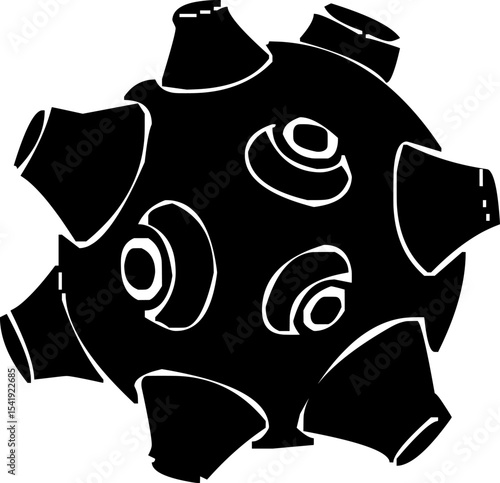 Spiked or cratered ball icon representing asteroid, moon, bomb, or fantasy object in games or space-themed visuals.