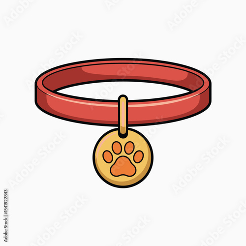 Red pet collar with paw print tag illustration