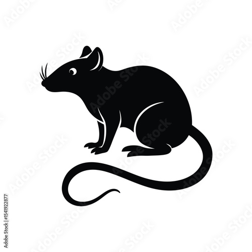 Simple rat silhouette vector illustration with curled tail, ideal for pest control themes, Halloween graphics, animal icons, rodent awareness posters, and minimal wildlife projects