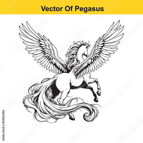 Black and White Line Art of a Majestic Pegasus with Wings for Easy Tracing