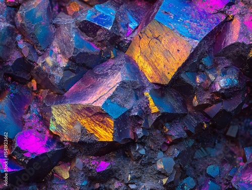 Glowing rare earth metal ore stock bon abstract visuals dark environment close-up view mineral concept