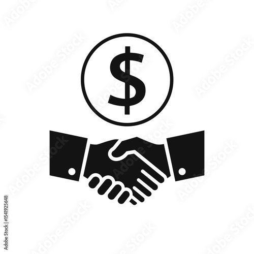 Business deal icon, handshake with dollar sign, for finance blogs