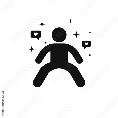 Person icon enjoying social media with hearts and stars, the concept of popularity