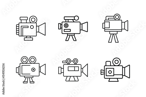 video camera icon line art vector illustration