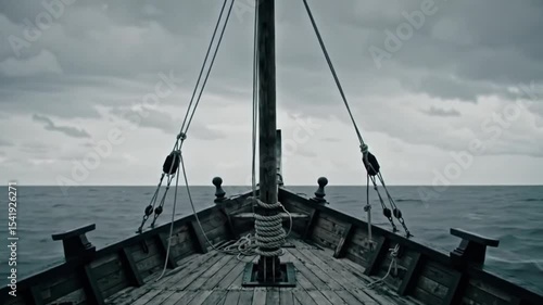 Stormy Ocean from Weathered Ship Bow Evokes Slave Ship Memory and Lost Lives