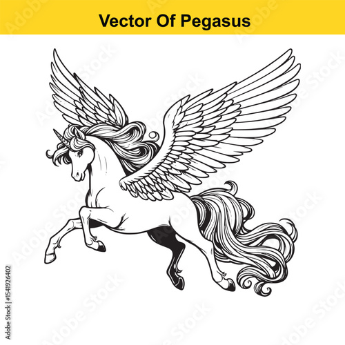 Black and White Line Art of a Majestic Pegasus with Wings for Easy Tracing