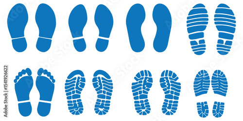 Person barefoot and footprint Symbols leg step silhouette human feet icon people shoe print Different black graphic sign legs and shoes sole Vector