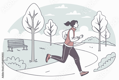 Woman jogging in a peaceful park setting