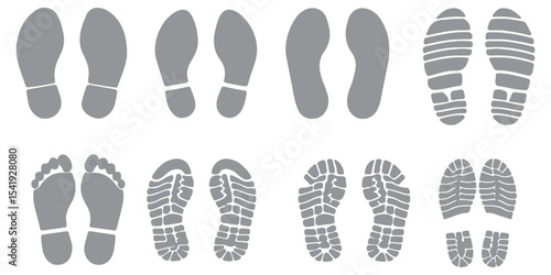 Person barefoot and footprint Symbols leg step silhouette human feet icon people shoe print Different black graphic sign legs and shoes sole Vector