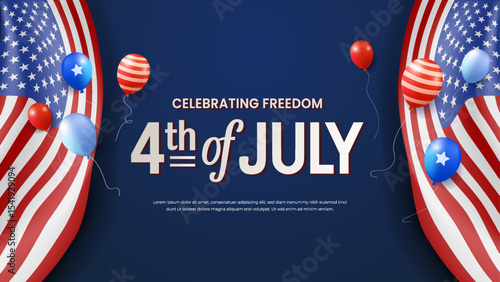 4th of July Celebration with Patriotic Balloons and American Flags