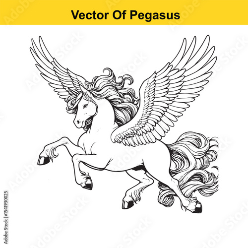 Black and White Line Art of a Majestic Pegasus with Wings for Easy Tracing