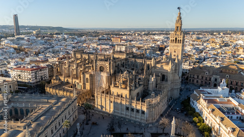 Aerial View of Historic Cathedral and Cityscape