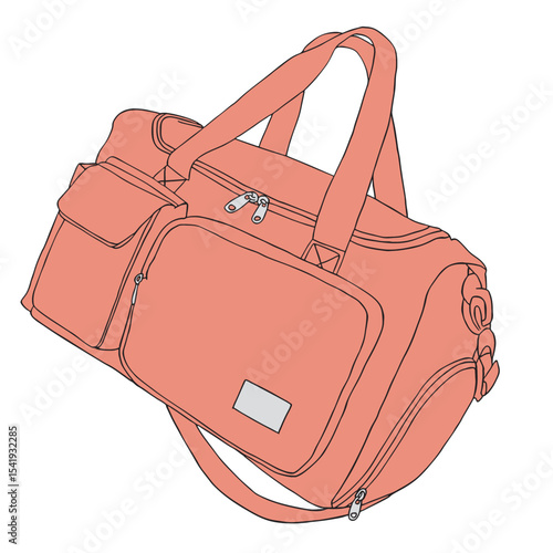 ボストンバック　単体　オレンジ　ひもあり　イラスト