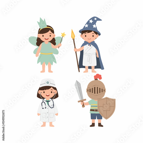 Cute Cartoon Children Dress Up Costumes of Fairy, Wizard, Doctor and Knight