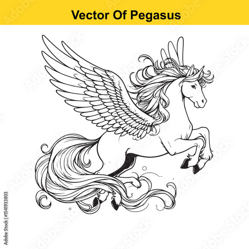 Black and White Line Art of a Majestic Pegasus with Wings for Easy Tracing