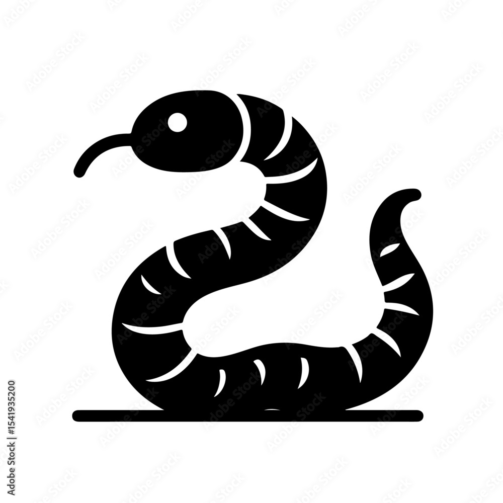 Fototapeta premium Snake Silhouette Icon – Black Coiled Reptile with Raised Head and Stylized Tongue on White Background