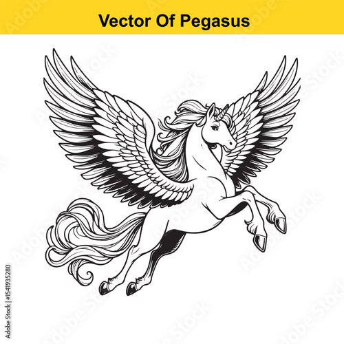 Black and White Line Art of a Majestic Pegasus with Wings for Easy Tracing