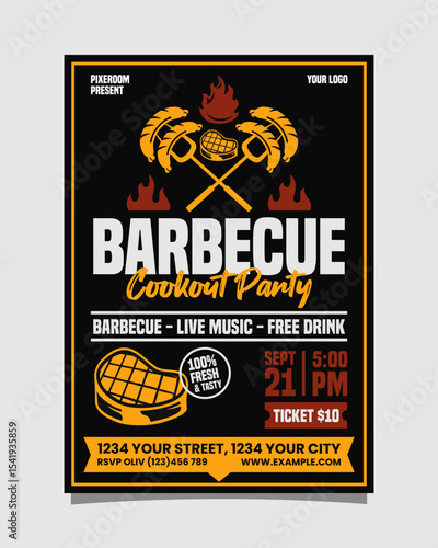 Barbecue Cookout Party Portrait flyer, bbq invitation poster vector template design