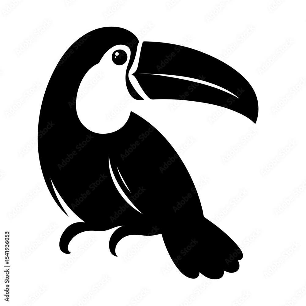 Obraz premium Toucan Silhouette Icon – Black Tropical Bird with Large Beak Facing Right on White Background