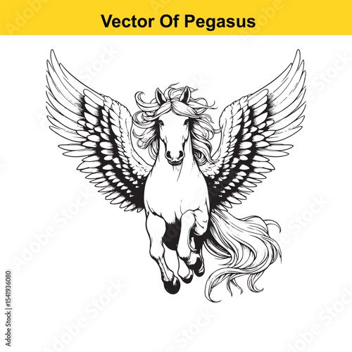 Black and White Line Art of a Majestic Pegasus with Wings for Easy Tracing