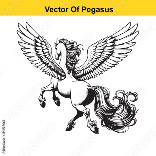 Black and White Line Art of a Majestic Pegasus with Wings for Easy Tracing