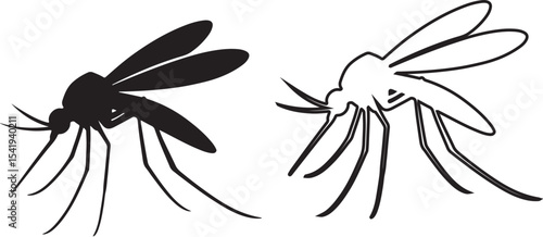 Mosquito silhouette and outline illustration