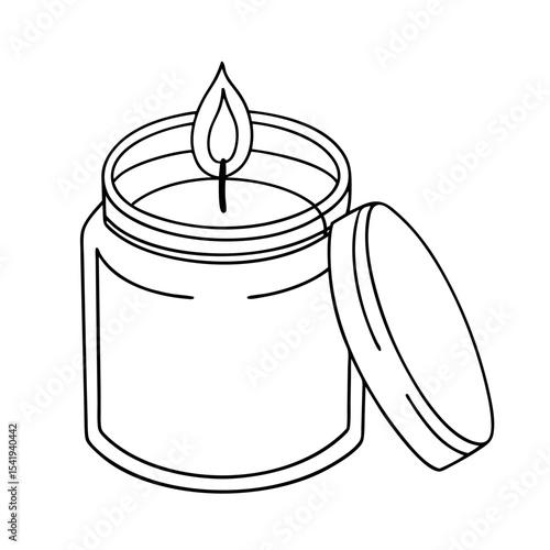 glass jar candle with open lid and burning flame autumn cozy decoration or thanksgiving symbol vector icon