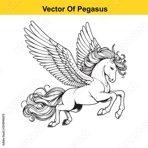 Black and White Line Art of a Majestic Pegasus with Wings for Easy Tracing
