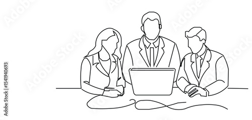 Business Meeting Discussion Line Art, Team Collaboration Graphic