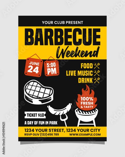 Barbecue Weekend Portrait flyer, bbq invitation poster vector template design
