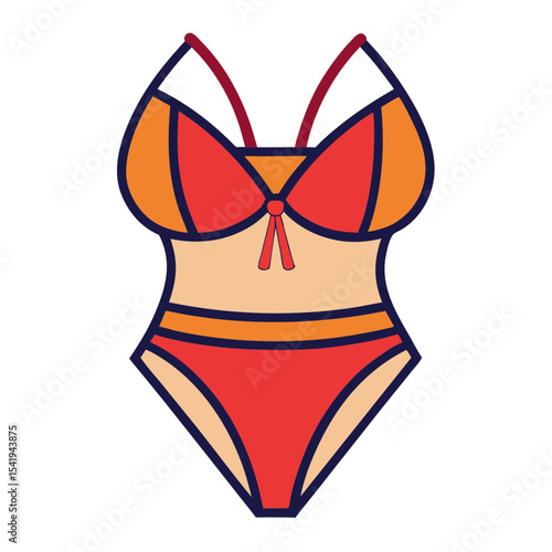 Colorful OnePiece Swimsuit with Thin Straps and Orange Trim Illustration