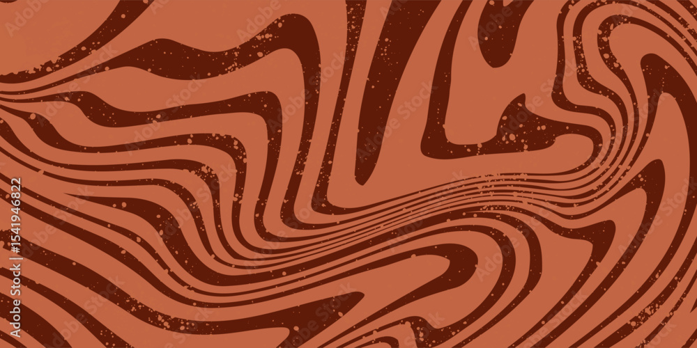 Retro coffee color background. Milk chocolate liquid dessert texture. Wavy swirl candy pattern for poster, cover, banner, pamphlet. Vintage brown trippy hippie wallpaper in 60s or 70s style. Vector