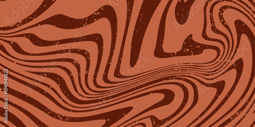 Retro coffee color background. Milk chocolate liquid dessert texture. Wavy swirl candy pattern for poster, cover, banner, pamphlet. Vintage brown trippy hippie wallpaper in 60s or 70s style. Vector