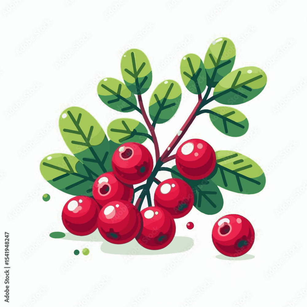 Obraz premium A bunch of red berries with green leaves on a stem