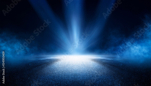 rays spotlights light empty dark scene with blue light asphalt blue dark street with smoke