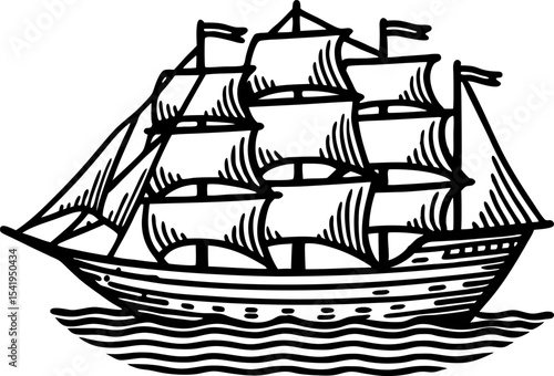 Classic sailing ship illustration detailed old fashioned vessel with multiple sails historic maritime navigation concept