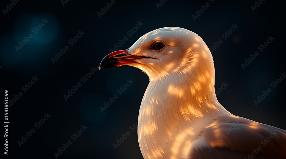 Obraz premium A creative light art image of a gull, in a dramatic cinematic style, with film-like composition and lighting, artistic lighting, and abstract patterns..jpg