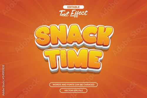 Snack time editable text effect with 3d cartoon text and orange comic background