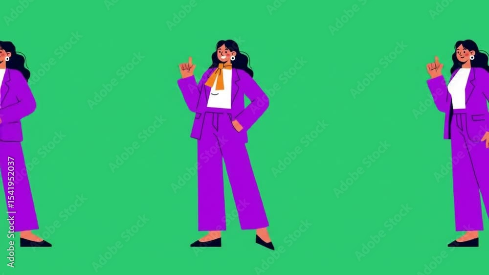 Animated Business Woman Gesturing on Green Screen Background, Purple Suit Animated Business Woman Gesturing on Green Screen Background, Purple Suit