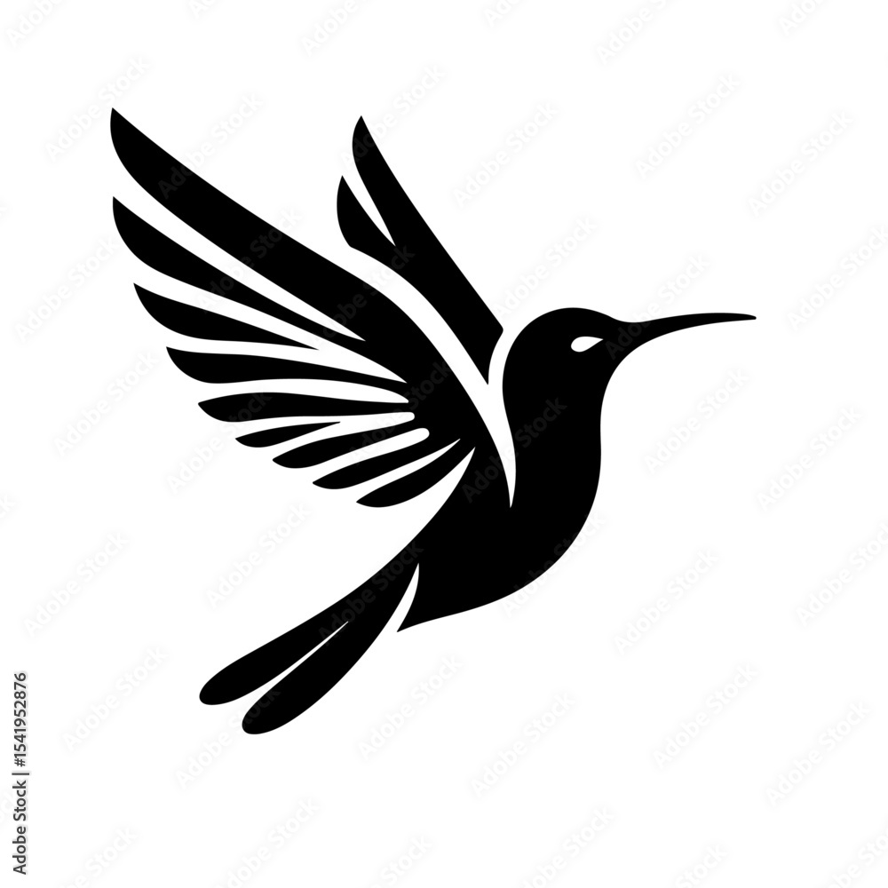 Fototapeta premium Stunning Black Hummingbird Silhouette in Dynamic Flight, Elegant Nature Vector Art for Design, Wildlife Illustration