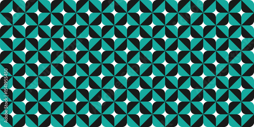Geometry flower square pattern duotone teal and black background