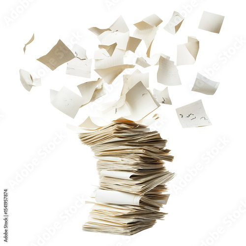 Papers flying from a large stack of documents chaos and organization