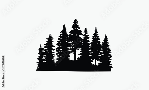 black and white redwood tree line art silhouette, vector illustration on white background
