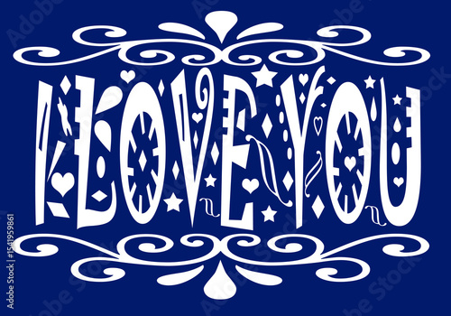 I LOVE YOU lettering on blue background handmade
