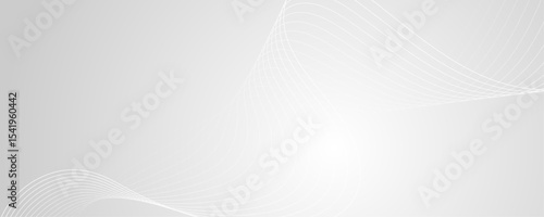 Abstract white wave dynamic curve lines on gray background. Energy technology concept modern backdrop design for business, presentation, banner.