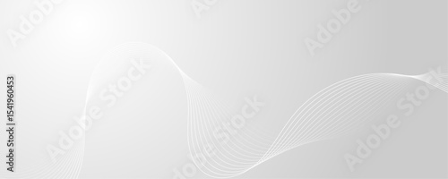 Abstract white wave dynamic curve lines on gray background. Energy technology concept modern backdrop design for business, presentation, banner.