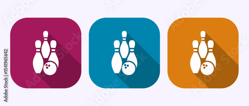 Bowling ball and pin icon design illustration, Bowling sign symbol in shadow button design