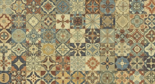 Vibrant Vintage Tile Mosaic A Collection of Ornate Patterns and Earthy Hues