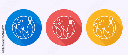 Bowling ball and pin icon design illustration, Bowling sign symbol in shadow button design